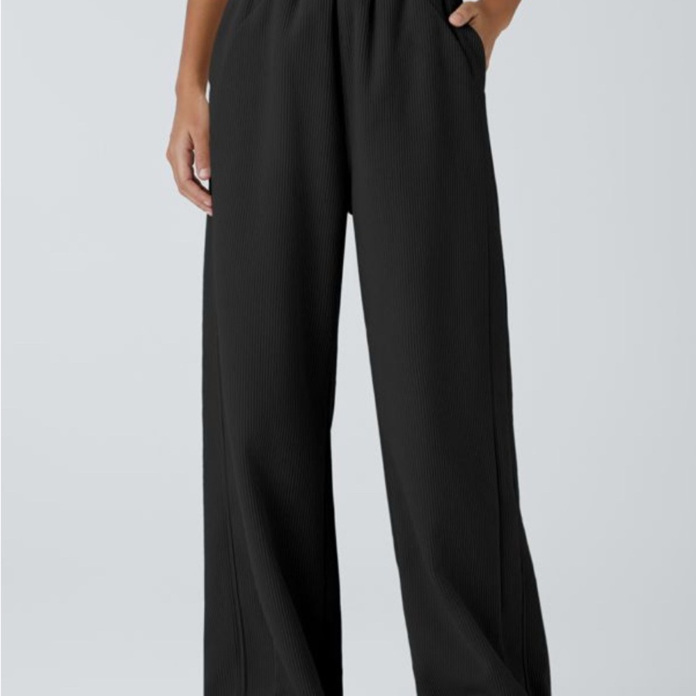 HALARA High Waisted Side Pocket Straight Leg Mop Corduroy Casual Pants